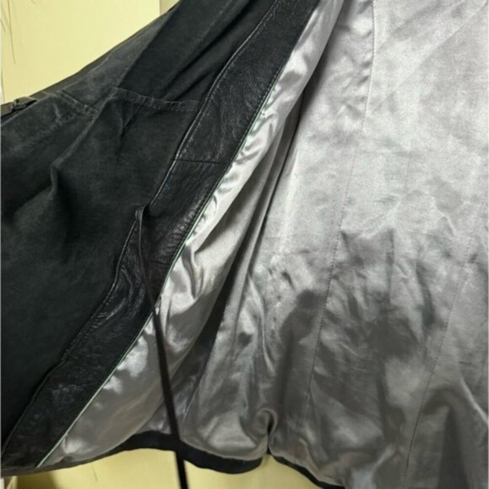 Daniel Leather Open Shawl Collar Jacket Blazer Ties Ribbed Stretch Sides Pockets - Picture 11 of 16